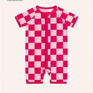 Moizing pink checkered shorty romper